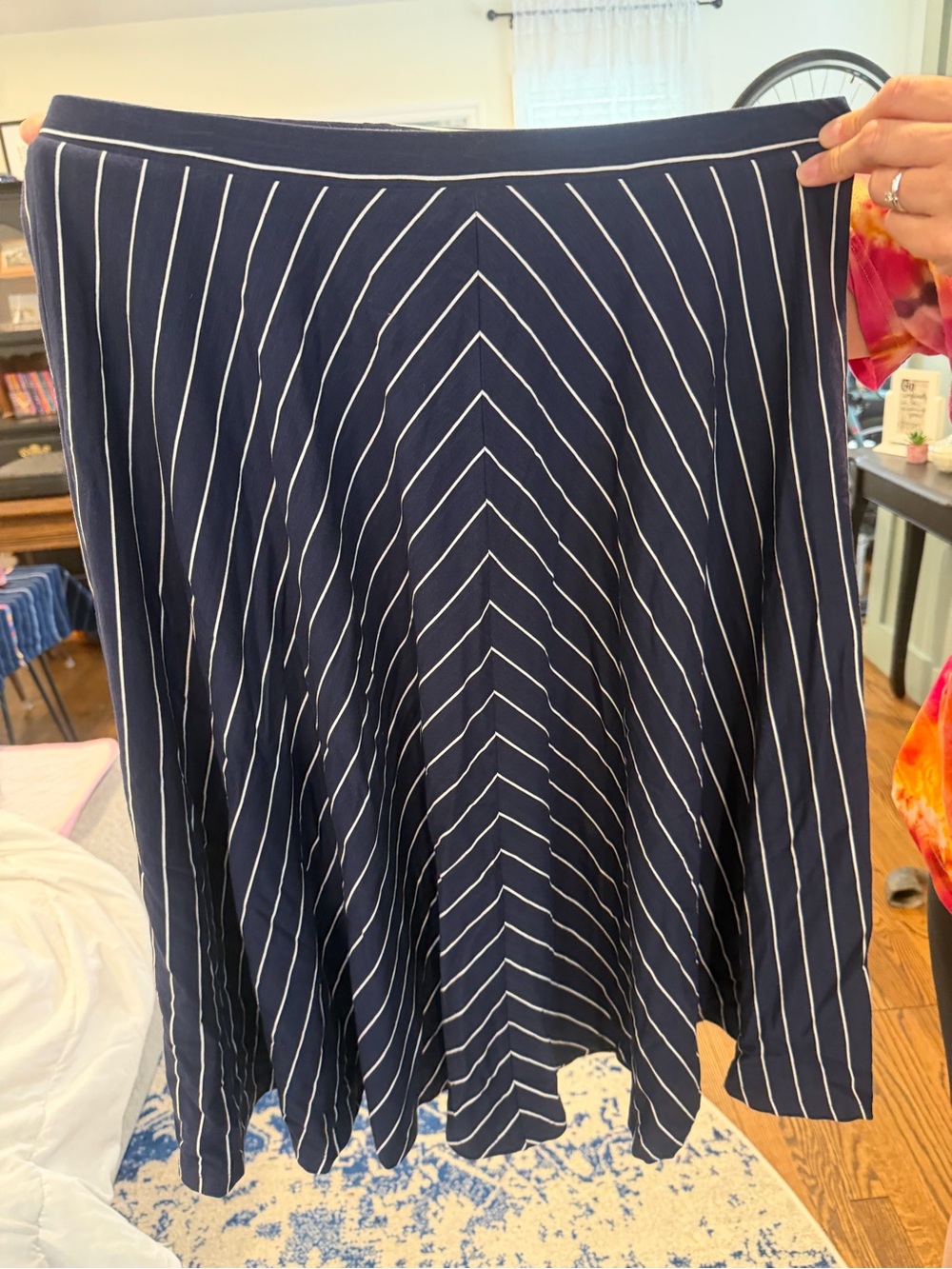 Elegantees brand Navy and White Striped A-Line Skirt